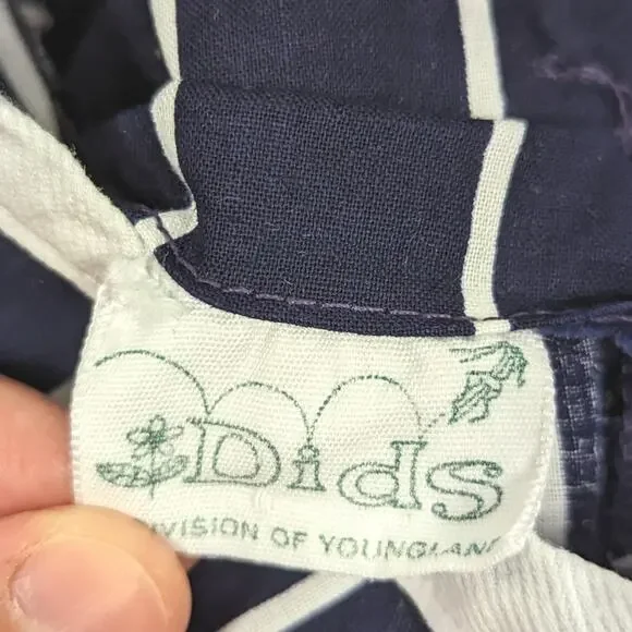 Vintage Dids Dress Baby Girls Size 9-12m Navy Stripe Drop Waist Mock Neck Mod - Picture 5 of 5